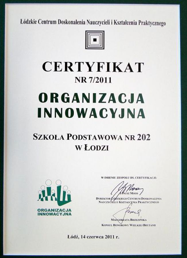 Certyfikat Organizacja Innowacyjna